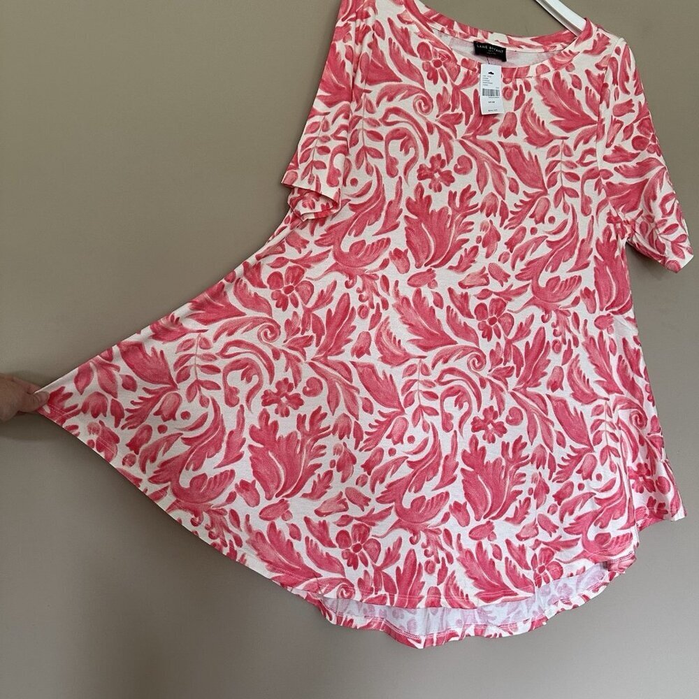 NWT Lane Bryant 14/16 Pink Stretchy Swing Top Boatneck Tee Stretch Floral Leaf - Picture 4 of 8
